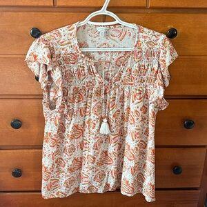 Lucky Brand Short Sleeved Paisley Print Top